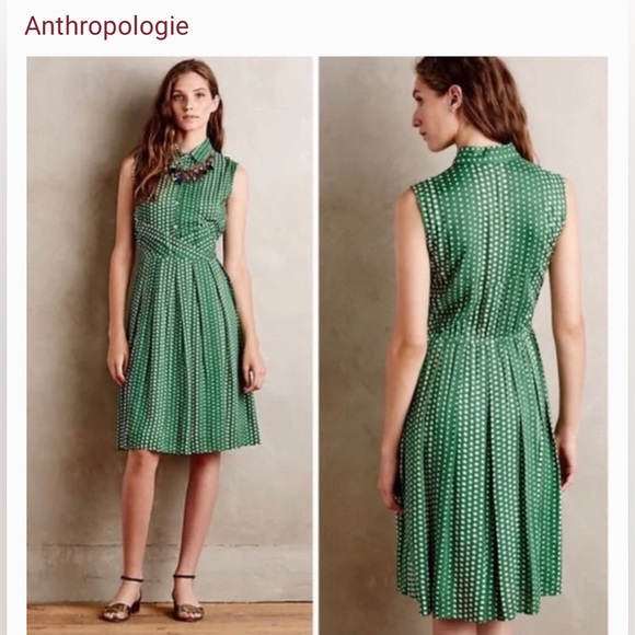 Anthropologie 11-1 TYLHO Green Polka Dot Shirt Dress: XS - Picture 2 of 4